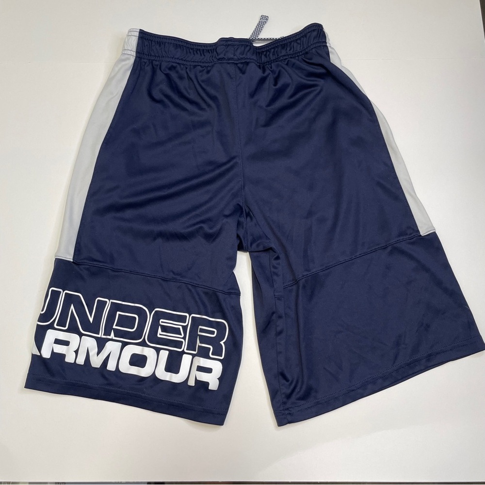 Under Armour Loose Fit Shorts YLG Navy Gray Youth Boys Large Basketball Gym